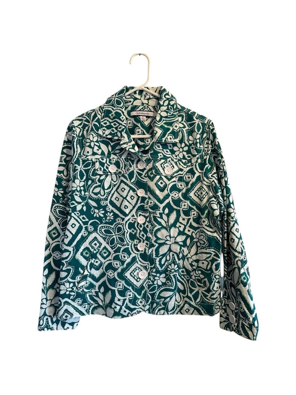 Croft & Barrow Linen Blend Jacket Women's Size Medium Floral Lightweight Green